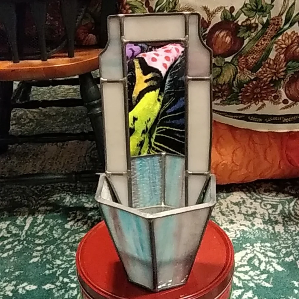 Stained Glass Mirror with Attached Vase